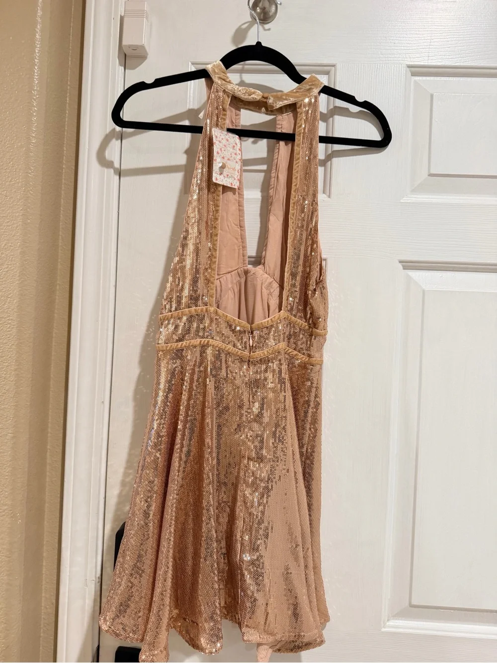 Free People Rose Gold Sequin Halter Mini Dress - Picture 6 of 6